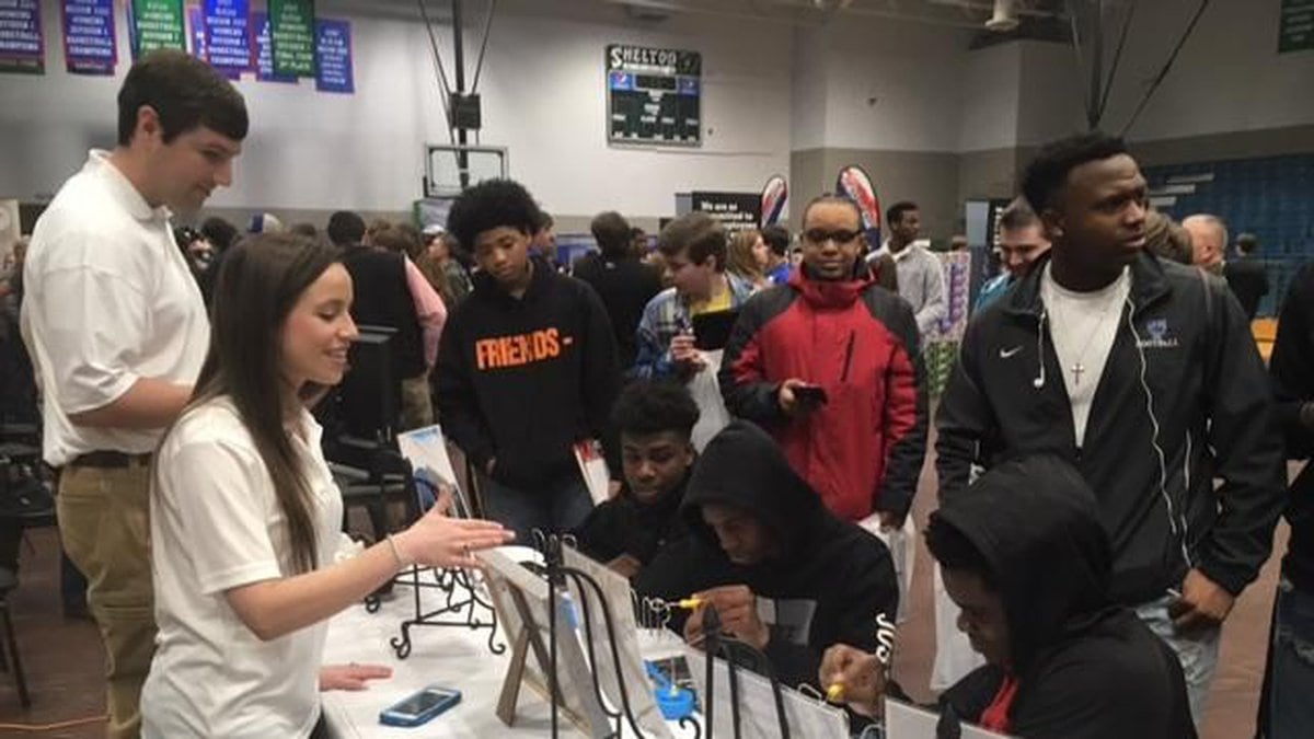 Students meet with officials from Lavender, Inc. at WOW 2.0 Thursday (Source: Terri Brewer/WBRC)